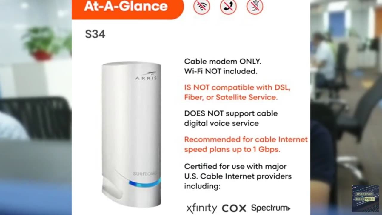 ARRIS (S34) - Cable Modem - Fast DOCSIS 3.1 Multi-Gigabit Cable Modem, for Comca