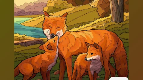 Fox Family Bonding in a Serene Autumnal Forest Landscape