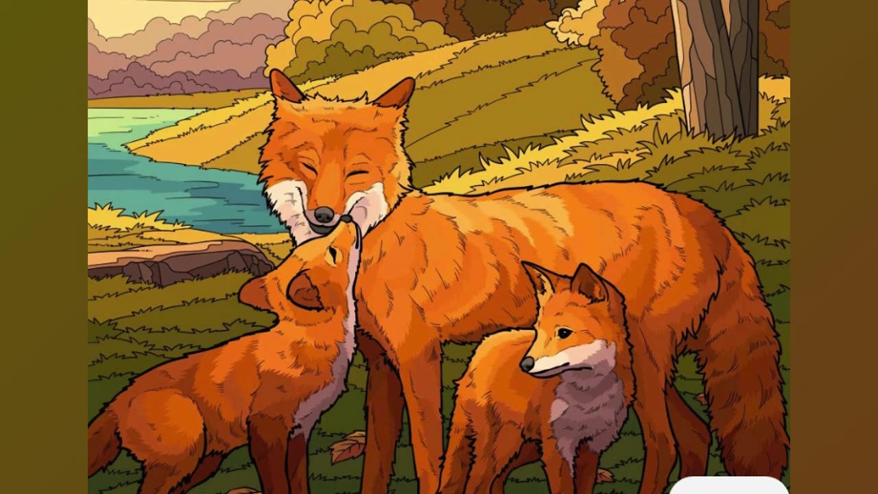 Fox Family Bonding in a Serene Autumnal Forest Landscape