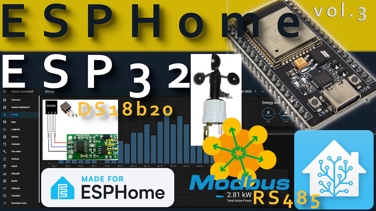 🏠 [vol.3] Home Assistant ESP32 ESPHome Modbus RTU RS485 DS18B20 simple steps for beginners weather