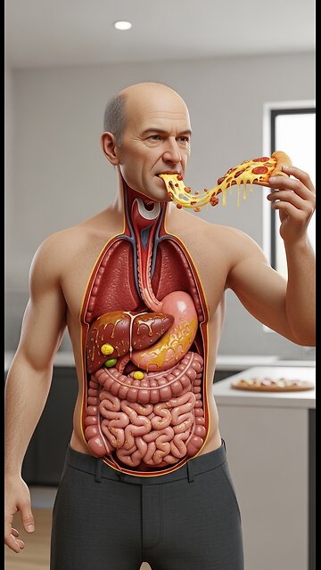 Inside Your Body: 3D Animation of Cheesy Pizza Digestion & Organ Damage #3danimation #humanbody