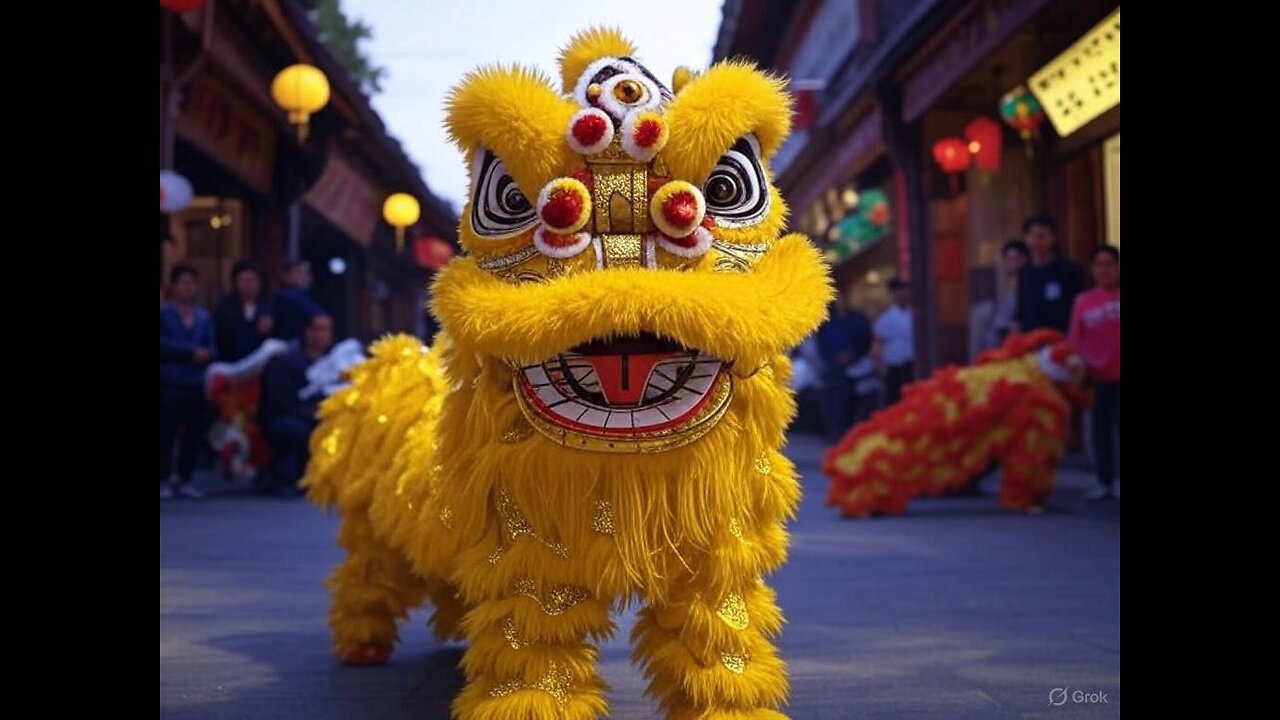 Lion dance Local fair in Foshan city, Guangdong Province, China