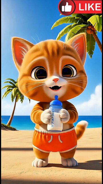 A cat is about to feed her baby while walking in the ocean. AI generate funny and entertainment