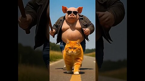 Funny cat cartoon video 🐱✨ AI orange fat cat steals baby pig #cat #funny #cartoon #video