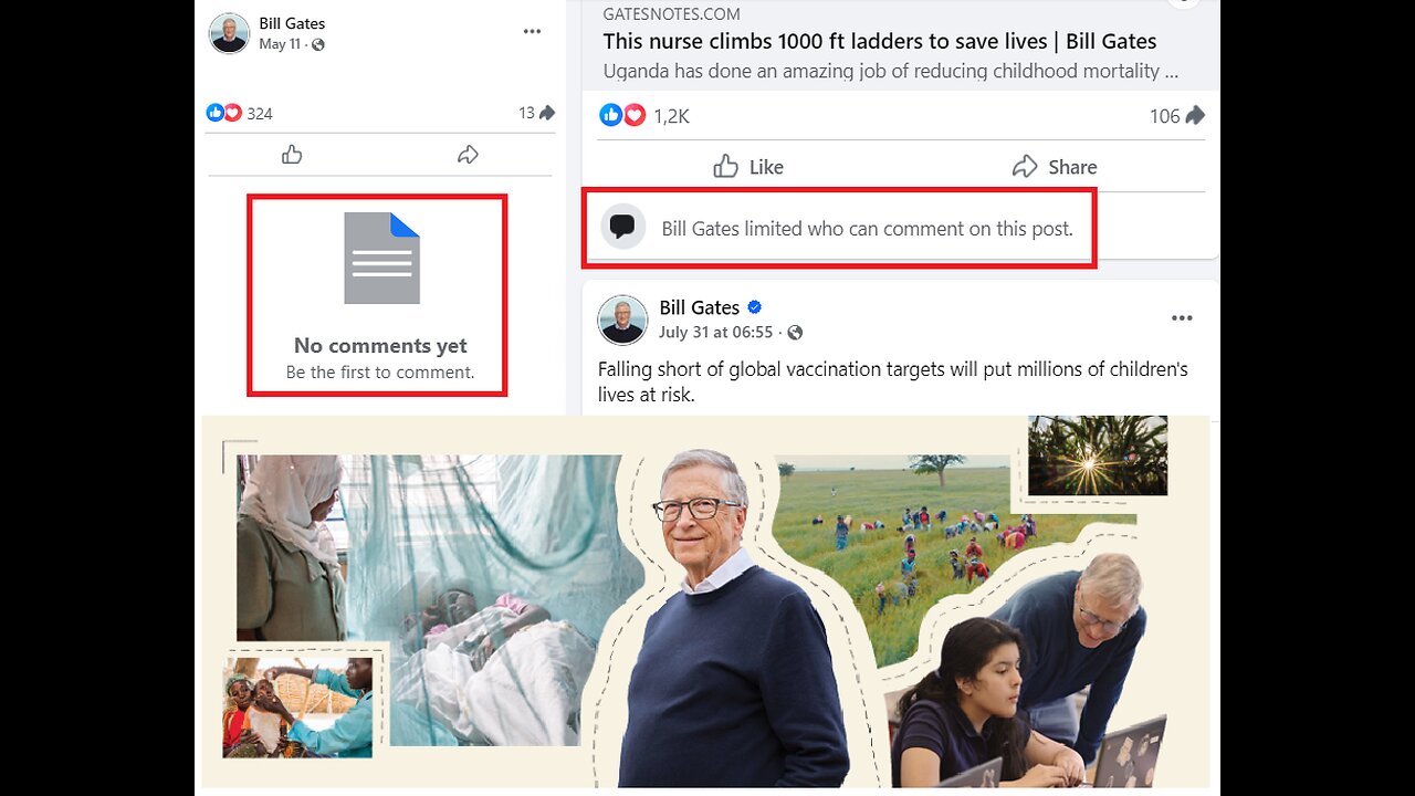Bill Gates dismantled his Facebook commenting option, NOT INTERESTED IN QUESTIONS OR OPINIONS