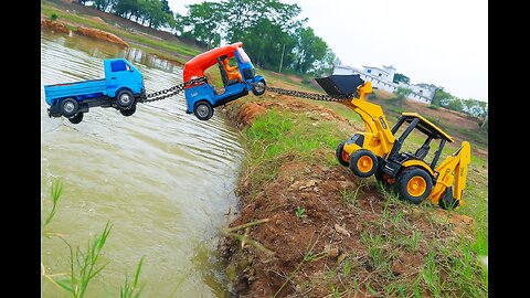 🚜 Toy JCB Rescues Rickshaw & Truck from River | Toy Vehicles Rescue Mission