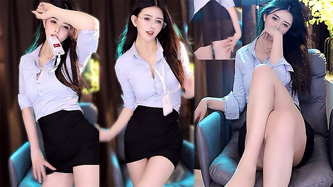 Pure dance host in a sleek bodycon and heels, long legs with a teasing glimpse