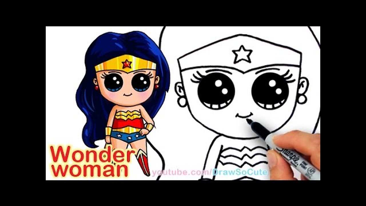 How to Draw Wonder Woman Cute step by step