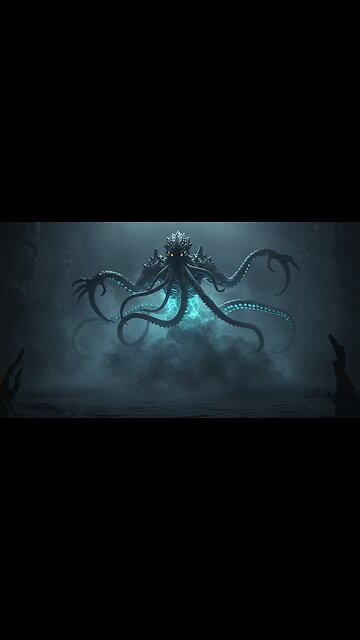 Epic Fantasy Horror: Colossal Tentacled Creature Emerges from the Fog