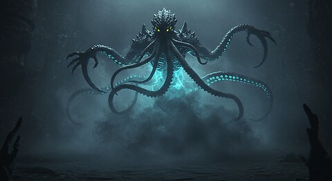 Epic Fantasy Horror: Colossal Tentacled Creature Emerges from the Fog