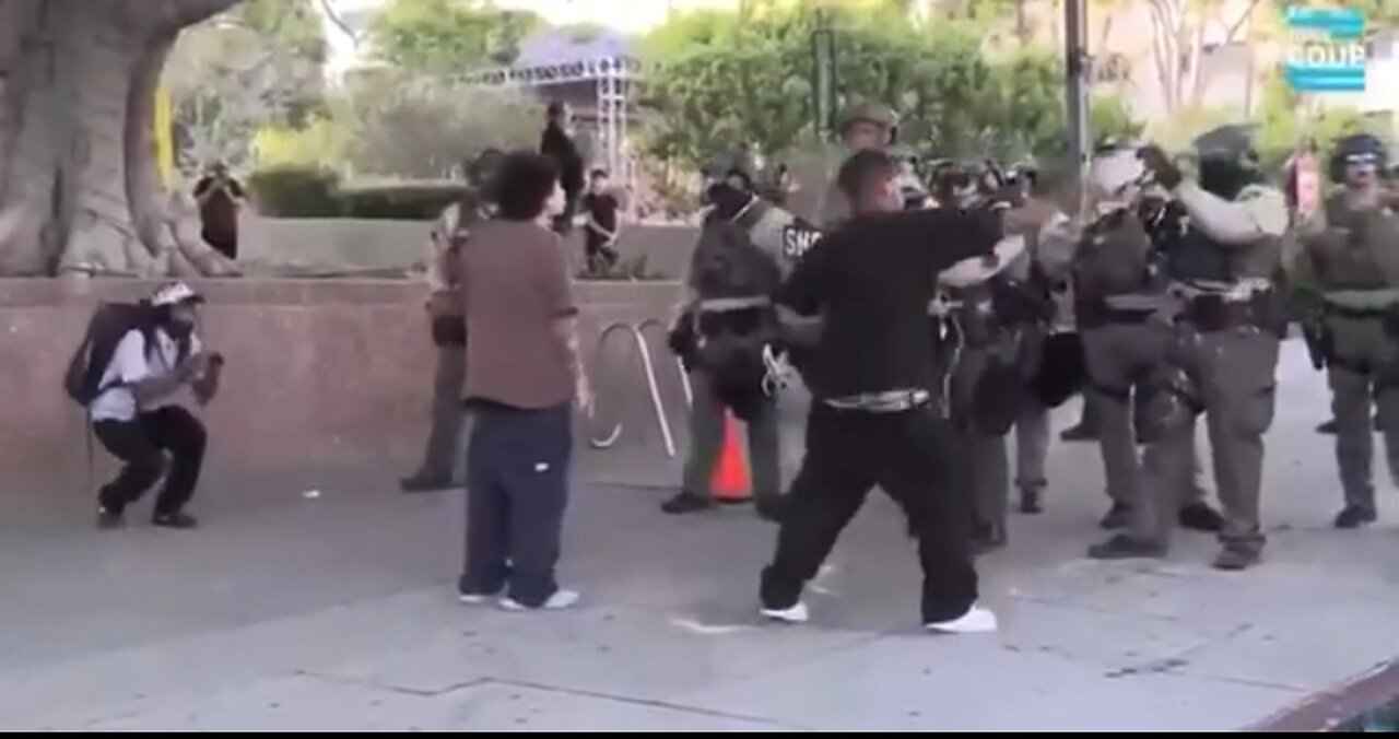 Violent rioter throws a bottle at Sheriffs and pays the price