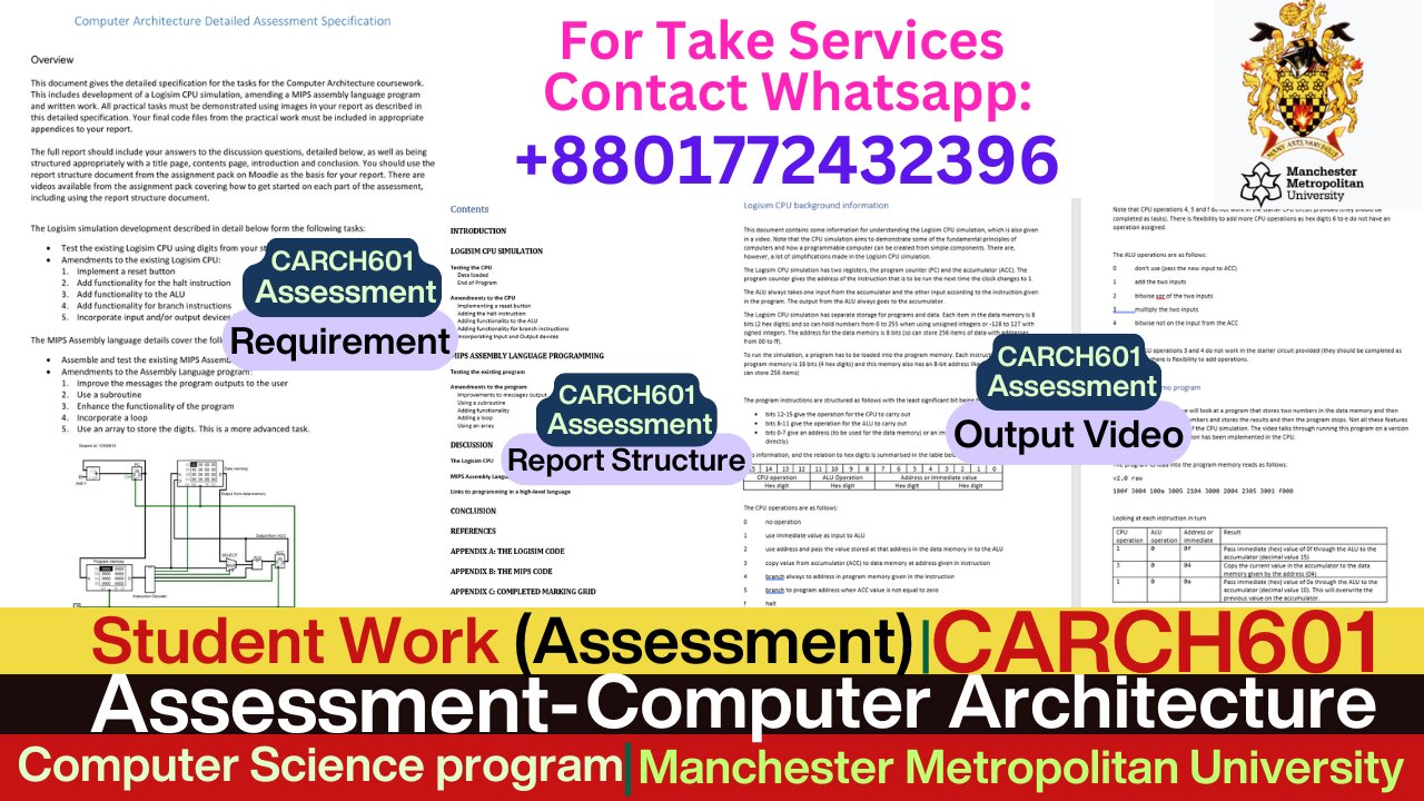 Student Work (Assessment) | CARCH601 Logisim & MIPS Showcase | MMU Manchester