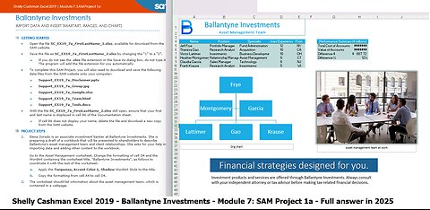 Shelly Cashman Excel 2019 | Module 7: SAM Project 1a | Ballantyne Investments (Full answer 2025)