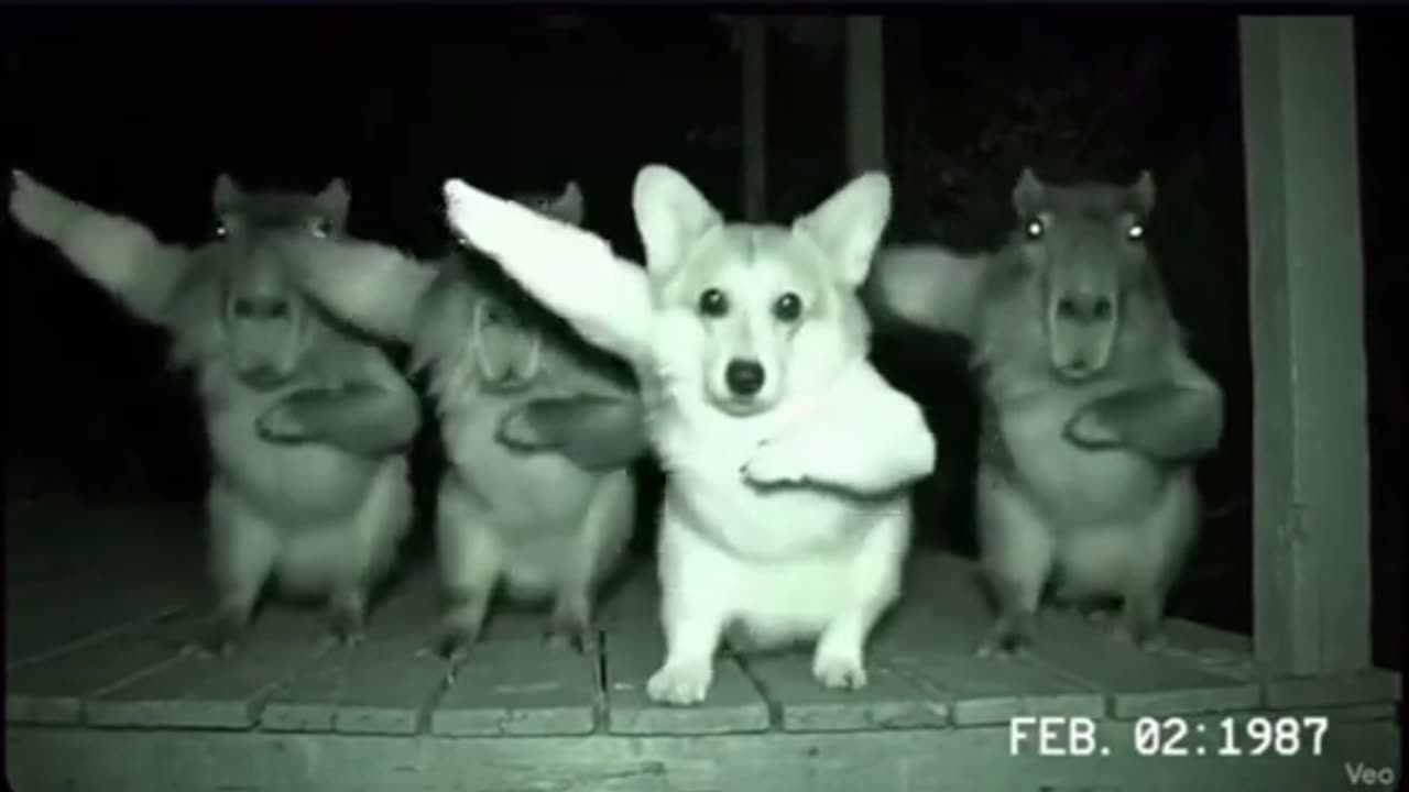 Dog and capybara dancing on camera
