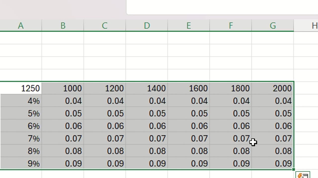Microsoft Excel - How to use Data Table to calculate the table