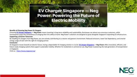 EV Charger Singapore — Neg Power: Powering the Future of Electric Mobility