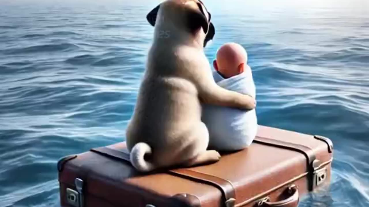Lovely baby met a plane crash,poor pug rescued him