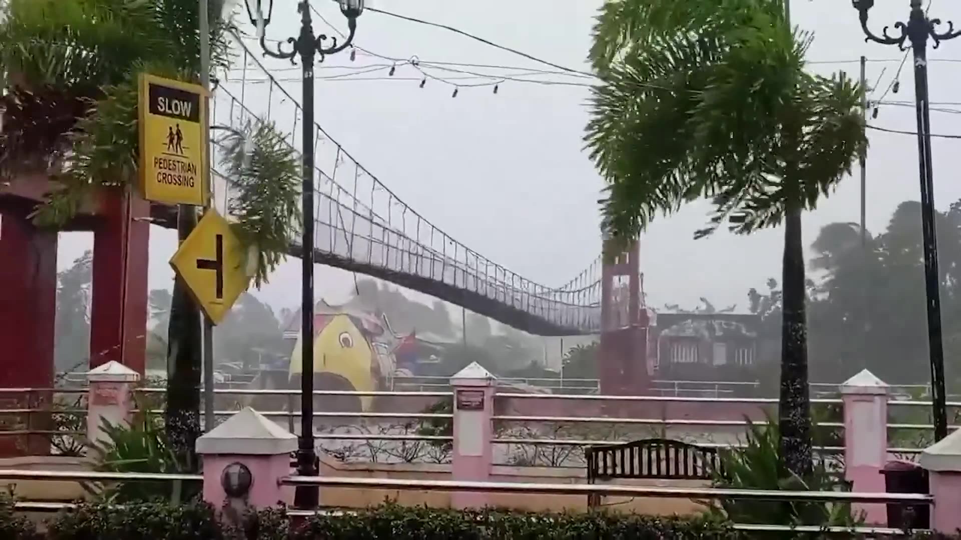 Typhoon Fung-Wong rocks walking bridge in Philippines