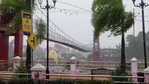 Typhoon Fung-Wong rocks walking bridge in Philippines