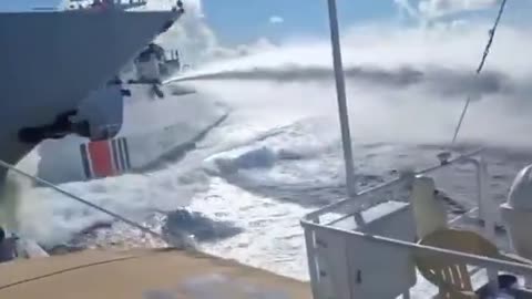The aftermath of a Chinese Navy ship colliding with a China Coast Guard vessel.