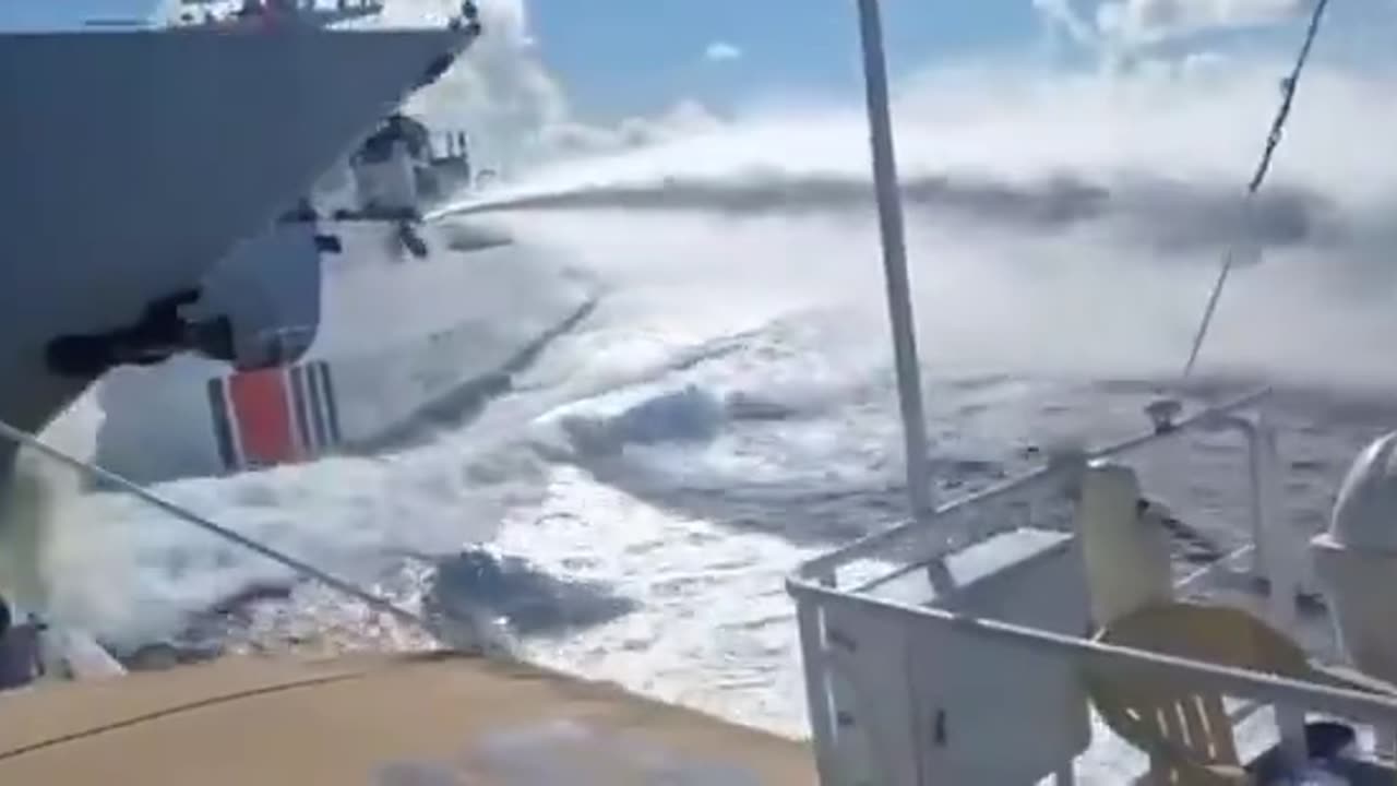 The aftermath of a Chinese Navy ship colliding with a China Coast Guard vessel.