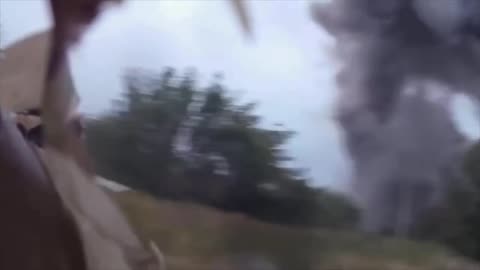 Ukrainian Soldiers Hit the Deck As Russian Bombs Land Near By