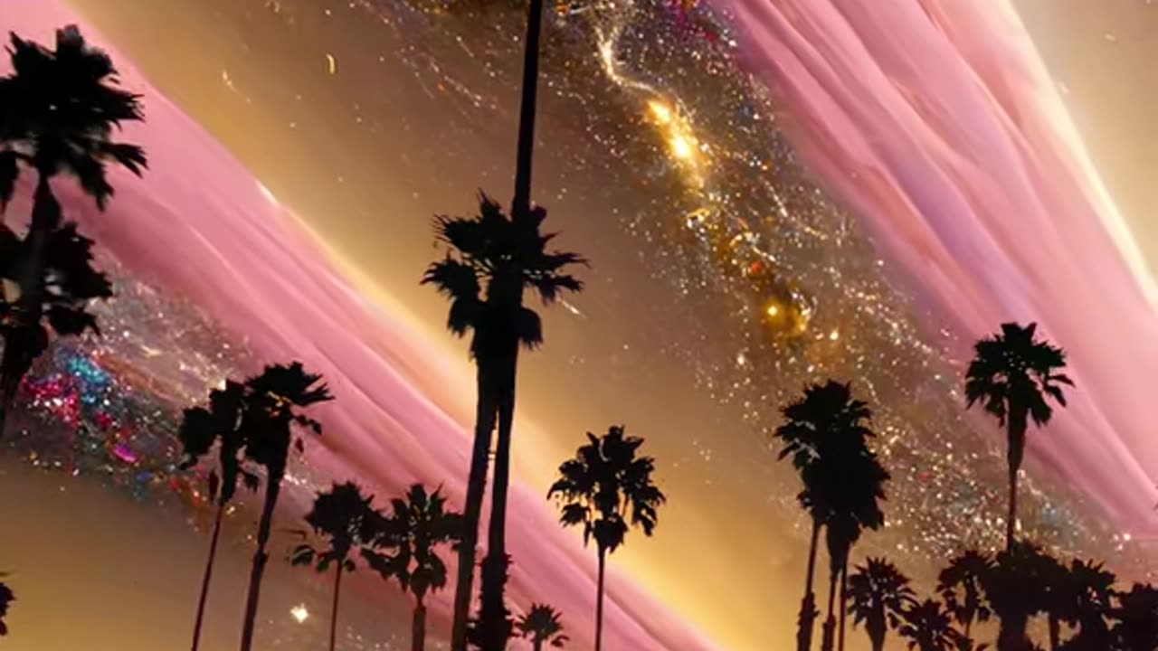 Palm Trees Beneath a Galactic Sky