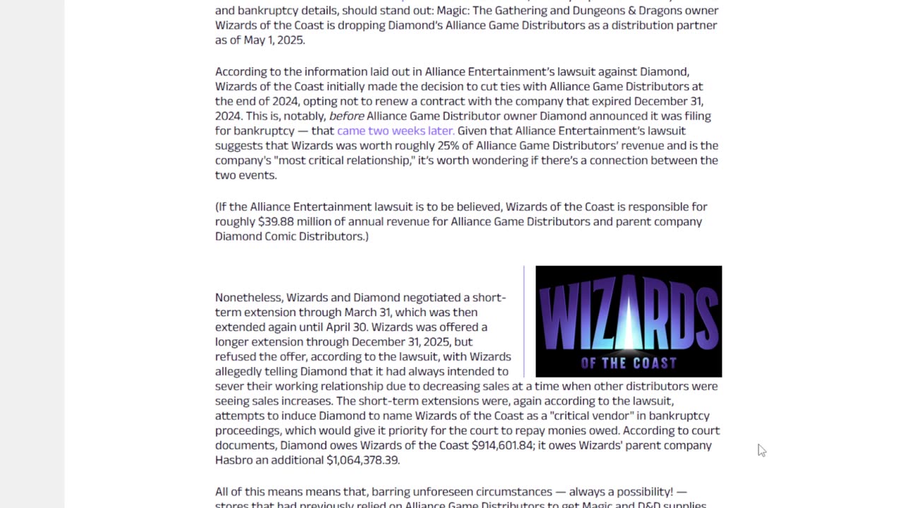 Wizards drops a Distribution partner does it matter?