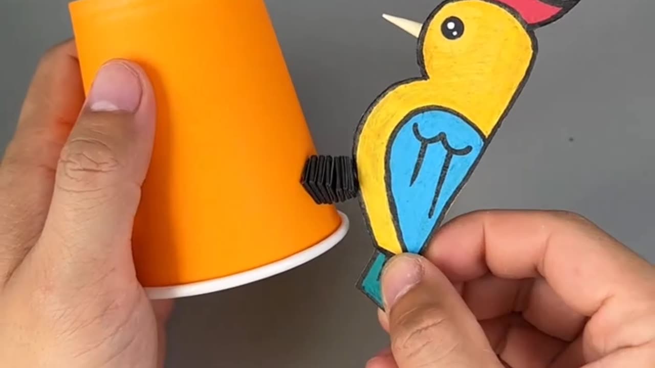 Make a Moving Woodpecker Toy with a Paper Cup | Fun DIY Craft for Kids!
