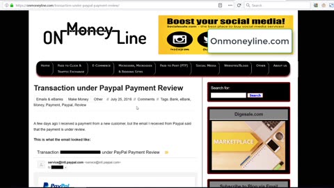 Transaction under Paypal Payment Review - Onmoneyline