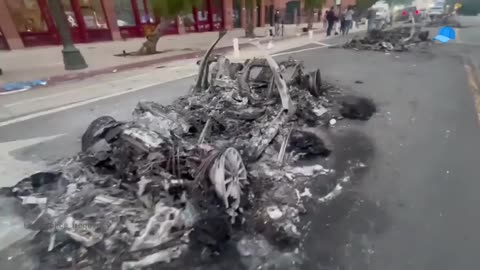 Look at these burned Waymo vehicles that were set on fire during the riots in DTLA.