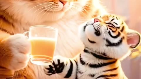 A Tiger raised by a Cat #viralshort #cats