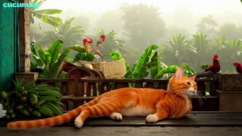 Orange Cat on the Terrace Becomes a Vegetable Seller