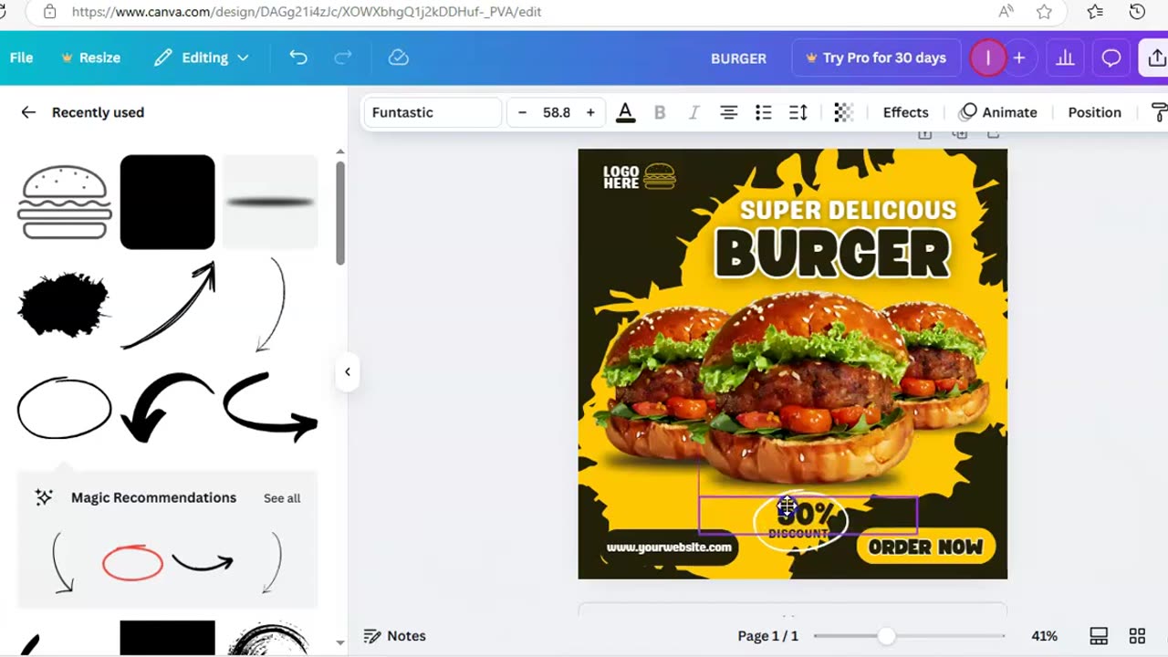 Burger food social media banner design in Canva l easy canva l Canva tutorial