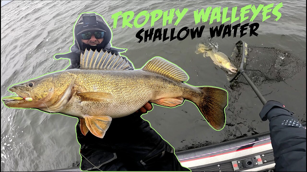 Jigging GIANT Walleyes in Shallow Water!