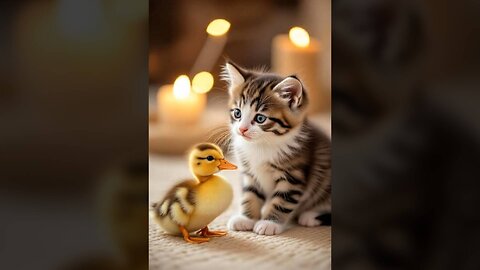 Sweet friends 2 - kitten and duckling AI Generated