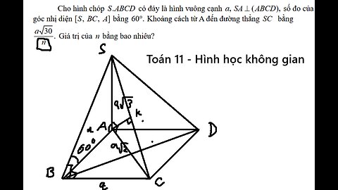 Toán 11: Cho hình chóp .S ABCD có đáy là hình vuông cạnh a SA⊥(ABCD)số đo của góc nhị diện