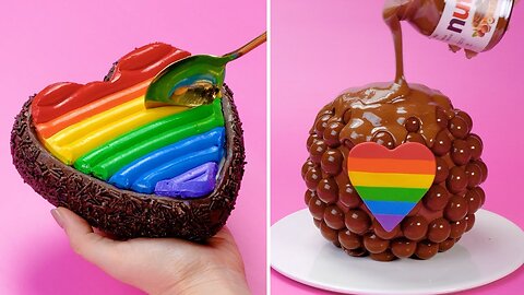 Nutella White Chocolate Rainbow Bubble Cake #satisfying #shorts #cake #baking #rainbow #nutella