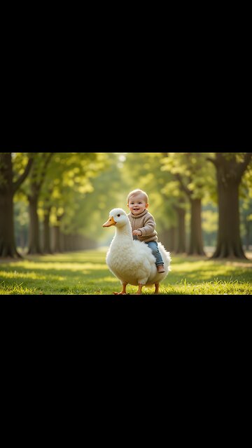"Joyful Baby Takes a Fun Ride on a Fluffy Duck! 🦆💖🚀"