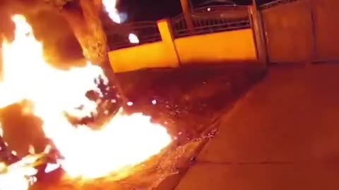 Tesla vandal sets himself on fire.