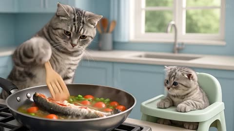 MOM CAT PREP LUNCH FOR THE BABY | #cat #cats #catlover #animal #animals