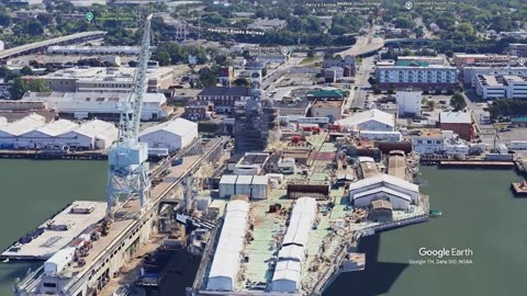 Ford Class Aircraft Carrier Construction - Pier 3 - Newport News - Seen from the Sky