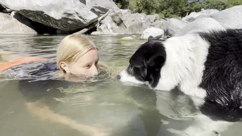 Border Collie Making Bubbles With His Owner
