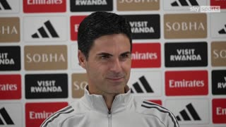 Mikel Arteta can't hide his smile as he tries to swerve Eberechi Eze question