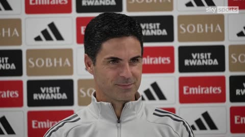 Mikel Arteta can't hide his smile as he tries to swerve Eberechi Eze question