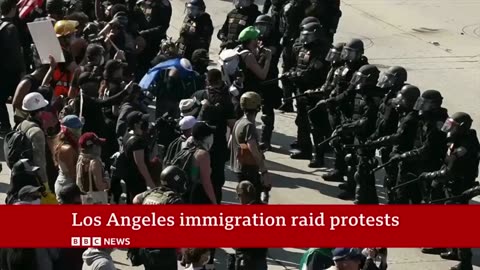 LA protests seem to die down as mayor tells demonstrators ‘don’t engage in chaos’ | BBC News