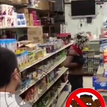negress shoplifter fights Asian store clerk