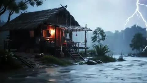 Soothing Rain Sounds by the River with Distant Thunder