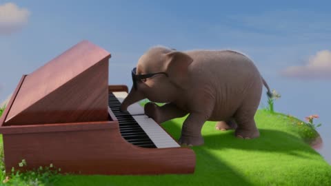 Chill Vibes: Baby Elephant Jamming on a Floating Island Piano