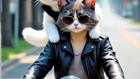 Cat ready to meet her friend on Bike